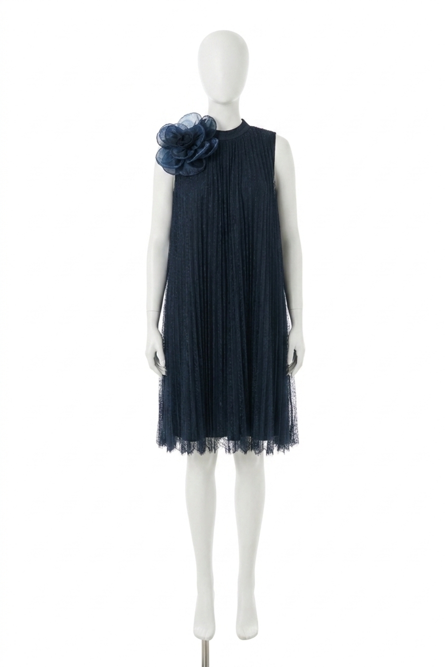 NEW JOSEPH RIBKOFF organza flower mesh a-line dress in midnight blue